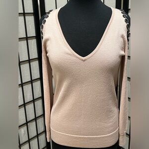 V-Neck Sweater with Embellished COLD Shoulders BY TRINA TURK, SIZE S
